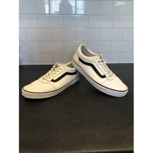 VANS Old Skool Mens White Black Line Leather Lace-up Sneakers Mens Sz 8.5 W 10